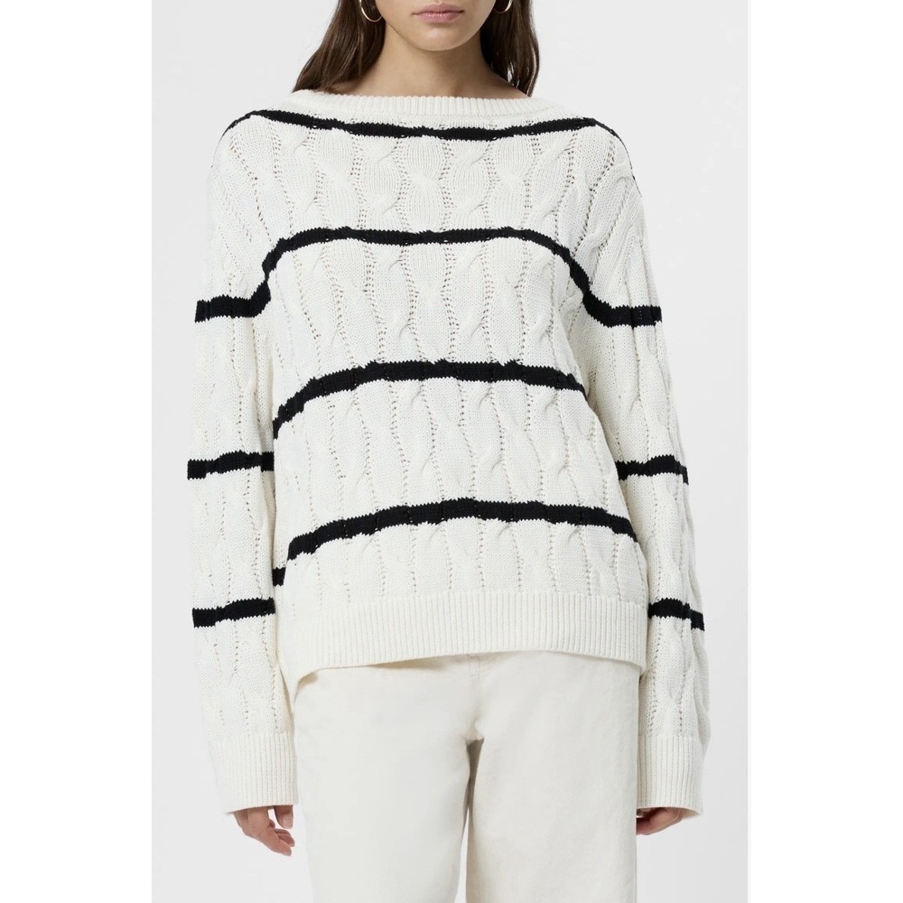 french connection Mozart Stripe Cable Stitch Cotton Boat Neck Sweater